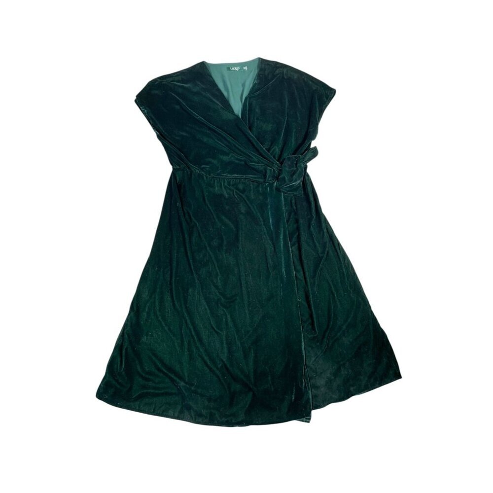 Lauren Ralph Lauren Plus Size 18W Green Velvet Faux Wrap Cocktail Dress - Picture 1 of 13
